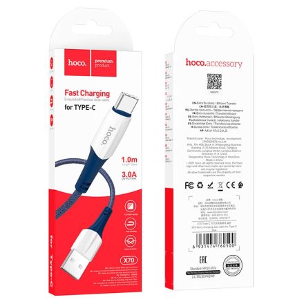 Hoco X70 Ferry USB Type-C Kábel 3A 1M Kék
